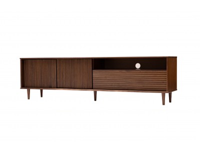 Rack com 1,80 metros com 2 portas e 1 porta basculante para sala de TV na cor castanho amadeirado / Coleção Jazz